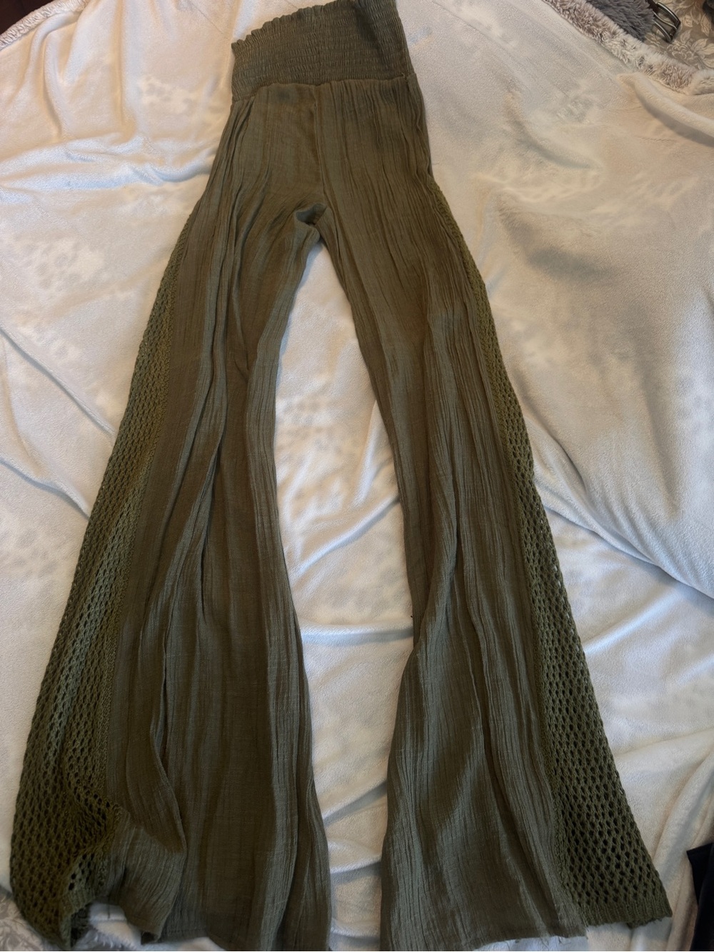 REVOLVE Olive Green Flowy Knit Wide-Leg Linen Pants